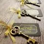 52 Heavy-Duty Metal Large Skeleton Key Bottle Opener Wedding Favor with Tag (Chalkboard Look-alike), FREE Gold Ribbon and Stickers, Vintage Bridal Shower Favors Bottle Opener for Guests (Antique Gold)