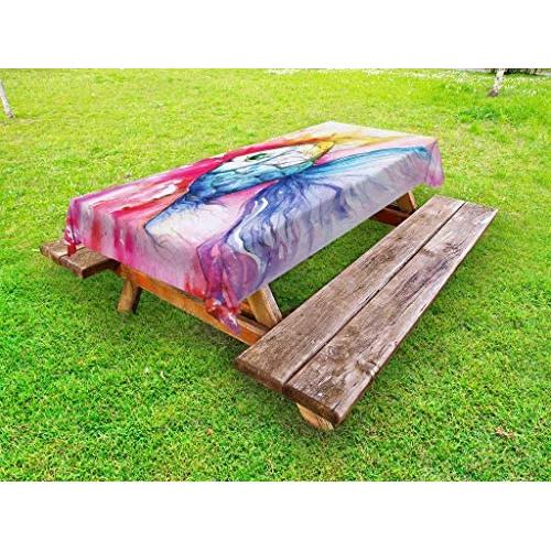 Ambesonne Fish Outdoor Tablecloth, Watercolor Fish Paint with Grunge Vivid Brushstrokes and Splashes Nautical Concept, Decorative Washable Picnic Table Cloth, 58'' X 104'', Pastel Magenta