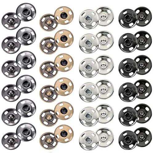 Kenkio 200 Sets 10 mm Sew-on Snap Metal Snaps Fasteners Press Studs Buttons for Sewing Clothing, 4 Colors