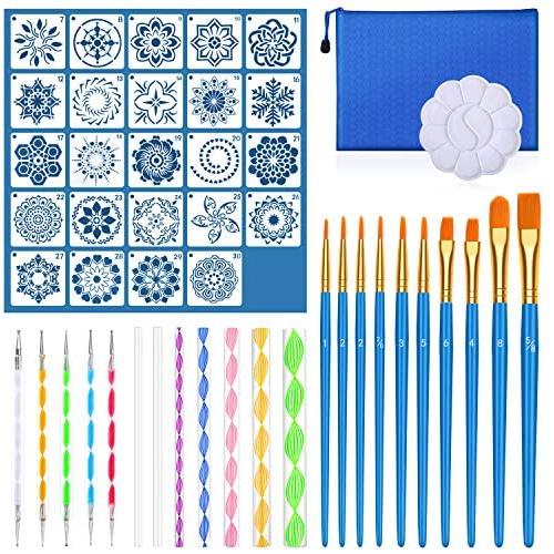 Mandala Dotting Tools Set, Audab 49 Pcs Mandala Dotting Tools Kit with Mandala Stencil for Painting Rocks, Painting Mandalas and Drafting