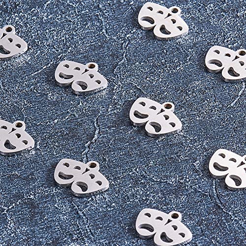 Airssory 10 Pieces 304 Stainless Steel Metal Expression Theater Drama Mask Comedy Tragedy Charms Facial Makeup Actors and Actress Small Pendant for Jewelry Crafting DIY Findings Accessories - 13mm