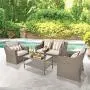 SOLAURA Outdoor Patio Furniture Set 4-Piece Conversation Set All Weather Wicker Furniture Sofa Set with Sophisticated Glass Coffee Table-Gray SOLAURA Outdoor Patio Furniture Set 4-Piece Conversation Set All Weather Wicker Furniture Sofa Set with Sophisticated Glass Coffee Table-Gray