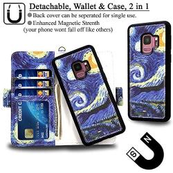 Mefon Galaxy S9 Wallet Case Leather Detachable, Durable Slim, Enhanced Magnetic Closure, with Wrist Strap, Card Slot, Kickstand, Luxury Flip Folio Phone Cases for Samsung Galaxy S9 5.8 (Starry Night)