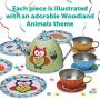 Lucy Locket Woodland Animals Metal Tea Set & Carry Case Toy (14 Piece Tea Set for Children) Red, Blue, Green Tea Set Toy