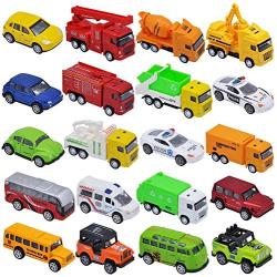 JOYIN 20 Piece Pull Back Die Cast Metal Toy Car Model Vehicle Set for Toddlers, Girls and Boys Kids Play Car Set