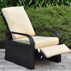 Outdoor Wicker Recliner Chair with 5.12 Cushions, Automatic Adjustable Patio Chaise Lounge Chairs, Aluminum Frame. UV Resistant and Rustless (Khaki)