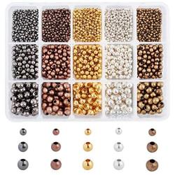 PH PandaHall 2850pcs 5 Colors 3 Sizes Smooth Round Spacer Beads Tiny Metal Beads Spacers for Jewelry Making Supplies (2.4mm, 4mm, 6mm)