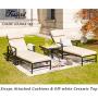 Festival Depot 3 Pieces Patio Outdoor Chaise Lounge Chairs with Cushions Set with Coffee Table Premium Fabric Metal Frame Furniture Garden Bistro Soft Headrests (Khaki)