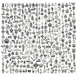 WOCRAFT 300 pcs Wholesale Bulk Lots Charms for Jewelry Making Mixed Smooth Tibetan Silver Metal Charms Pendants DIY for Jewelry Making Necklace Bracelet and Crafting (M362)