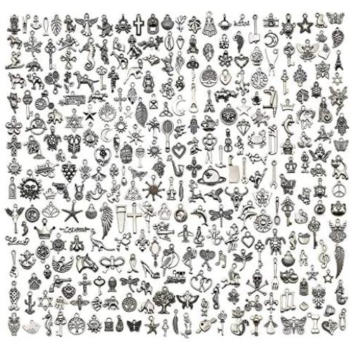 WOCRAFT 300 pcs Wholesale Bulk Lots Charms for Jewelry Making Mixed Smooth Tibetan Silver Metal Charms Pendants DIY for Jewelry Making Necklace Bracelet and Crafting (M362)