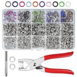 CHEPULA 200 Sets 9.5mm Metal Snaps Buttons with Fastener Pliers Press Tool Kit for for Sewing and Crafting (10 Colors)