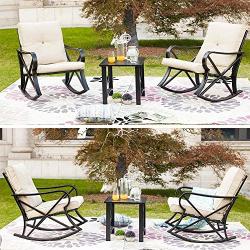 PatioFestival 5 PCS Metal Patio Furniture Conversation Set, Outdoor Patio Conversation Sectional Sets,Iron Steel Frame Loveseat Chair with Cushions, Coffee Table for Pool Backyard Lawn (5 PCS, Khaki)