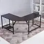 DlandHome L-Shaped Computer Desk 59 inches x 59 inches, Composite Wood and Metal, Home Office PC Laptop Study Workstation Corner Table with CPU Stand, Black and Black Legs, ZJ02-BB
