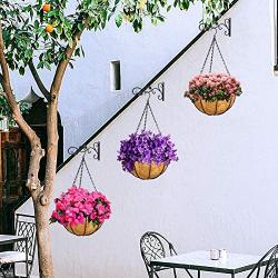 ZeeDix Metal Hanging Basket with Coconut Coir Liner- Coconut Coir Liner with Black Chain for Porch Pots Hanger, Indoor Outdoor Plant Flower Pot, Garden Decorations (12in)