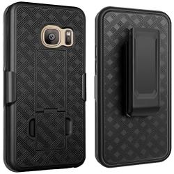 Galaxy S7 Case, Samsung Galaxy S7 Case,Fingic Slim Shell Holster Combo Cover with Kick-Stand and Swivel Belt Clip Holster Protective Case for Samsung Galaxy S7 (G930), Black