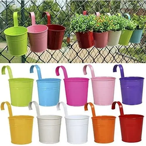 Ogima 10 Piece Metal Iron Hanging Flower Pots, Multicolor Ogima 10 Piece Metal Iron Hanging Flower Pots, Multicolor