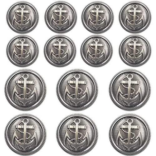 14 Pieces Metal Blazer Button Set - Naval Anchor Crest - for Blazer, Suits, Sport Coat, Uniform, Jacket (Antique Dark Silver)