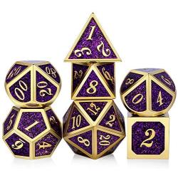 DNDND Glitter Purple Metal Dice Set, Solid Polyhedral DND Metallic Dice with Free Metal Case for Role Polying Game Dungeons and Dragons