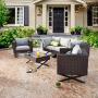 PatioFestival Metal Outdoor Side Coffee Table Patio Bistro Furniture Table Dining Table Rattan Wicker with Steel X-Leg