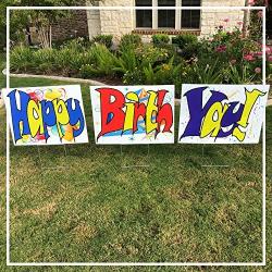 Happy Birthday BirthYay! Yard Sign - Large Colorful Bright Letters - Weatherproof Coroplast - 3 Sturdy Metal Stakes