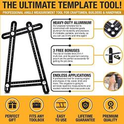 AngleBuddy Metal Template Tool w/Angle Measurement Goniometer | Includes 6-in-1 Multi Tool Pen, Bubble Level, and Carrying Case