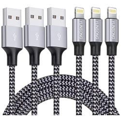 iPhone Charger, YUNSONG 3Pack 6FT Nylon Braided Lightning Cable Charging Cord USB Cable Compatible with iPhone 11 Pro Max XS XR X 8 7 6S 6 Plus SE 5S