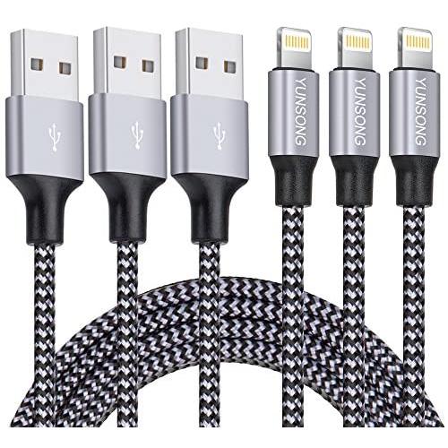 iPhone Charger, YUNSONG 3Pack 6FT Nylon Braided Lightning Cable Charging Cord USB Cable Compatible with iPhone 11 Pro Max XS XR X 8 7 6S 6 Plus SE 5S