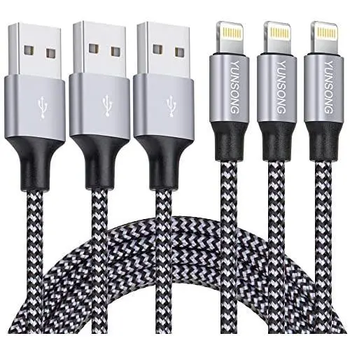 iPhone Charger, YUNSONG 3Pack 6FT Nylon Braided Lightning Cable Charging Cord USB Cable Compatible with iPhone 11 Pro Max XS XR X 8 7 6S 6 Plus SE 5S iPhone Charger, YUNSONG 3Pack 6FT Nylon Braided Lightning Cable Charging Cord USB Cable Compatible with iPhone 11 Pro Max XS XR X 8 7 6S 6 Plus SE 5S