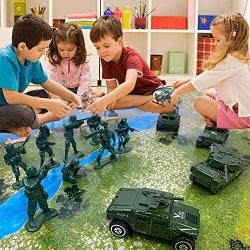 23 Pack Die-cast Military Vehicles Sets,6 Pack Assorted Alloy Metal Army Models Car Toys,16 Pack Soldier Army Men,1 Playmat,Mini Army Toy Tank,Panzer,Anti-Air Vehicle,Helicopter Playset for Kids Boys