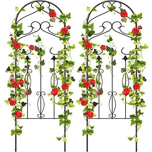 Amagabeli Garden Trellis 60'' x 18'' Rustproof Black Iron Potted Vines Vegetables Flowers Patio Metal Wire Lattice Grid Panels for Ivy Roses Cucumbers Clematis Supports 2 Pack