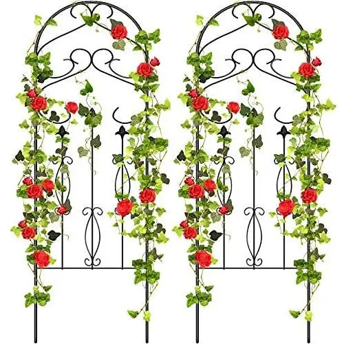 Amagabeli Garden Trellis 60'' x 18'' Rustproof Black Iron Potted Vines Vegetables Flowers Patio Metal Wire Lattice Grid Panels for Ivy Roses Cucumbers Clematis Supports 2 Pack