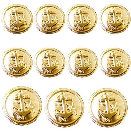 11 Pieces Metal Blazer Button Set - Naval Anchor Crest - for Blazer, Suits, Sport Coat, Uniform, Jacket (Gold)