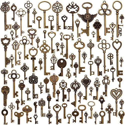 KeyZone 100 Pcs Vintage Antique Bronze Mixed Skeleton Key Charms Pendants DIY for Jewelry Making and Handmaking