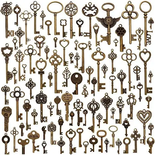 KeyZone 100 Pcs Vintage Antique Bronze Mixed Skeleton Key Charms Pendants DIY for Jewelry Making and Handmaking KeyZone 100 Pcs Vintage Antique Bronze Mixed Skeleton Key Charms Pendants DIY for Jewelry Making and Handmaking
