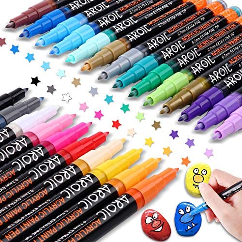 AROIC 24 Pack Acrylic Paint Pens for Rock Painting - Write On Anything! Paint pens for Rock, Wood, Metal, Plastic, Glass, Canvas, Ceramic and More.