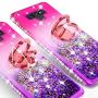 SOGA Rhinestone Glitter Bling Liquid Floating Quicksand Cute Phone Case Compatible for Samsung Galaxy Note 9 Case with Embedded Metal Ring for Magnetic Car Mounts Include Lanyard - Purple on Pink