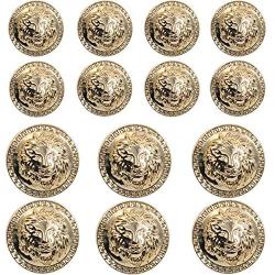 14 Pieces Gold Vintage Antique Metal Blazer Button Set - 3D Lion Head - for Blazer, Suits, Sport Coat, Uniform, Jacket 17mm 23mm