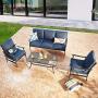 PatioFestival Patio Conversation Set 4 Pieces Cushioned Outdoor Furniture Sets with All Weather Frame