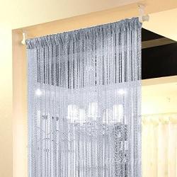 Eyotool 1x2 M Door String Curtain Rare Flat Silver Ribbon Thread Fringe Window Panel Room Divider Cute Strip Tassel for Wedding Coffee House Restaurant Parts, Grey