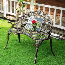 Bronze Patio Garden Bench Park Bench Loveseats for Outdoor Porch, Patio, Garden, Lawn, Balcony, Backyard and Indoor, Metal Material Rose Pattern Noble & Elegant Best Loveseats, 39.7” x 20.5” x 30.7”