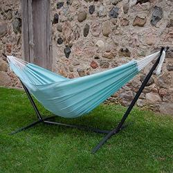 Vivere C9POLY-13 Double Polyester Hammock with Space Saving Steel Stand, Aqua (450 lb Capacity - Premium Carry Bag Included)