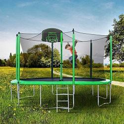 Merax 12FT Trampoline with Safety Enclosure Net, Basketball Hoop and Ladder - BV Certificated – Basketball Trampoline