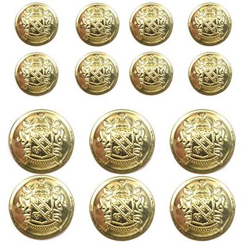 14 Piece Metal Blazer Button Set - for Blazer, Suits, Sport Coat, Uniform, Jacket (Gold)18mm 23mm