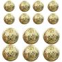 14 Piece Metal Blazer Button Set - for Blazer, Suits, Sport Coat, Uniform, Jacket (Gold)18mm 23mm