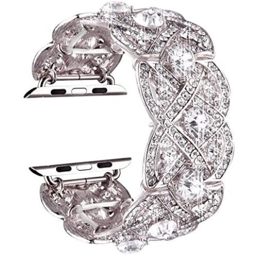 VIQIV Bling Bands for Compatible with Apple Watch 40mm 44mm Iwatch Series 6 5 4, Diamond Rhinestone Stainless Steel Metal Bracelet Wristband Strap for Women