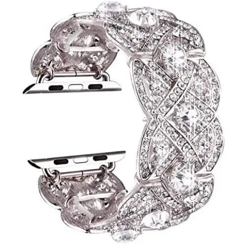 VIQIV Bling Bands for Compatible with Apple Watch 40mm 44mm Iwatch Series 6 5 4, Diamond Rhinestone Stainless Steel Metal Bracelet Wristband Strap for Women VIQIV Bling Bands for Compatible with Apple Watch 40mm 44mm Iwatch Series 6 5 4, Diamond Rhinestone Stainless Steel Metal Bracelet Wristband Strap for Women