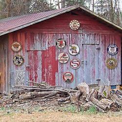 Rambler Parts Service Motor Oil Emblem Seal Vintage Gas Signs Reproduction Car Company Vintage Style Metal Signs Round Metal Tin Aluminum Sign Garage Home Decor With 2 American Flag Vinyl Decals