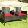 Tangkula Outdoor Rattan Loveseat, Patio Conversation Set with Cushions & Table, Modern Patio Furniture Set Wicker Sofa Set with Built-in Coffee Table, Rattan Sofas for Garden Lawn Backyard Tangkula Outdoor Rattan Loveseat, Patio Conversation Set with Cushions & Table, Modern Patio Furniture Set Wicker Sofa Set with Built-in Coffee Table, Rattan Sofas for Garden Lawn Backyard