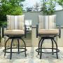 LOKATSE HOME Patio Stools Outdoor Swivel Bar Height Chairs Set of 2, Set, Beige