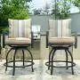 LOKATSE HOME Patio Stools Outdoor Swivel Bar Height Chairs Set of 2, Set, Beige